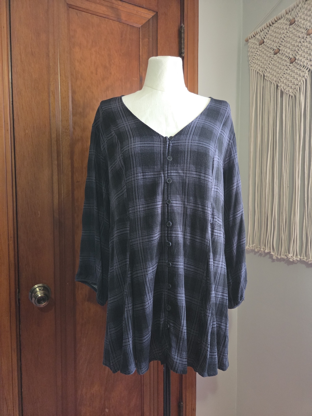 torrid Navy and Black Plaid Button-Front Top
